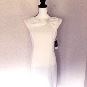 White Sandra Darren Embellished Neckline Dress NWT